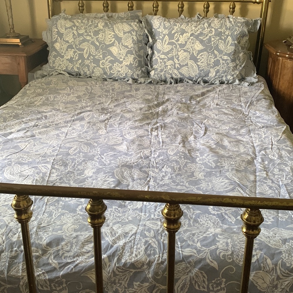 VTG GUESS Queen Bedding Set Blue Floral & Gingham Top Sheet, Shams, Pillowcases